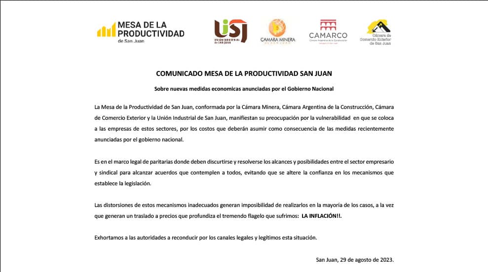 Imagen ilustrativa para la noticia: Comunicado mesa de la productividad San Juan
